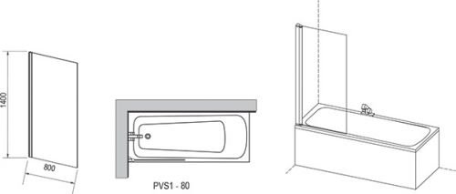 Шторка для ванны PVS1-80 сатин + Транспарент Ravak в Апшеронске